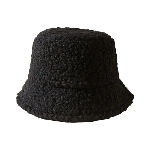 New Black Fuzzy Fleece Bucket Hat - Picture 2 of 3